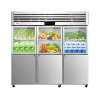 意黛斯 六门冷柜商用对开门厨房冰箱 立式展示柜不锈钢冷藏冷冻双温保鲜冰柜单门冷藏玻璃冰柜YDS-LBR6BL上冷藏下冷冻