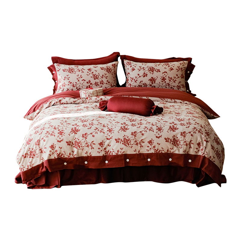 伊伊爱 全棉色织提花婚庆四件套