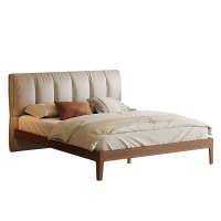 实木床 主卧大床双人床黑胡桃木床真皮床软靠床现代简约