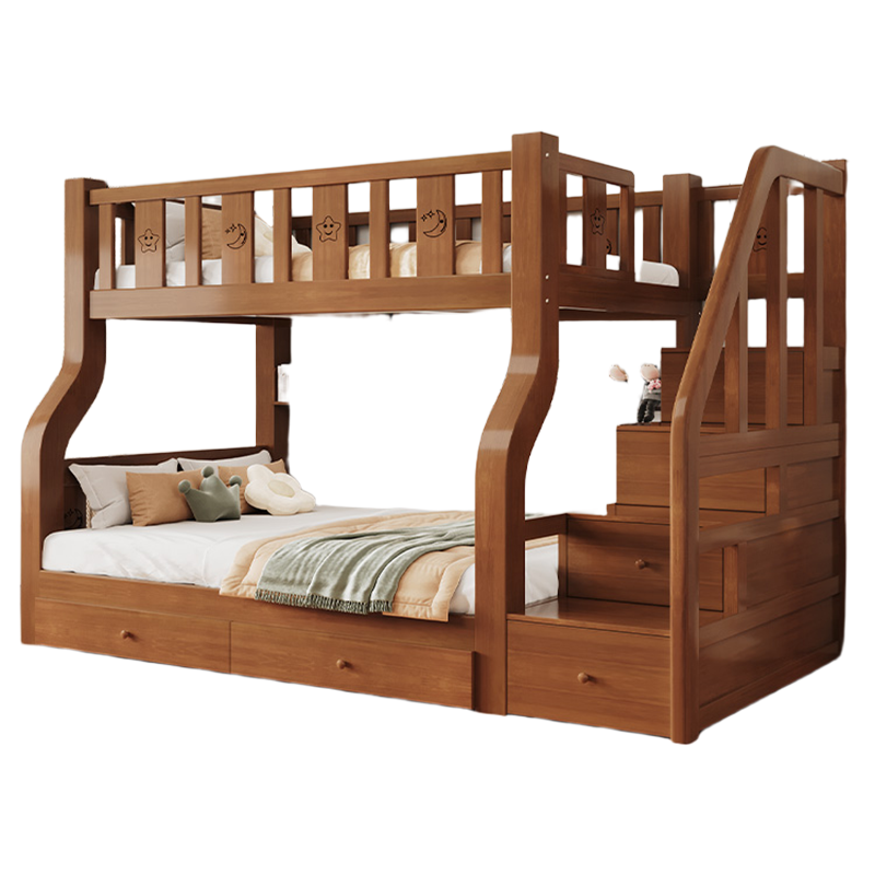 上下铺双层床两层上下床高低床实木子母床交错式小户型木床儿童床