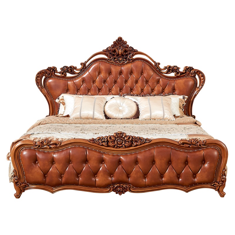 广木源全实木床1.5米美式真皮床雕花床复古欧式软靠双人特价床 1.8米单床