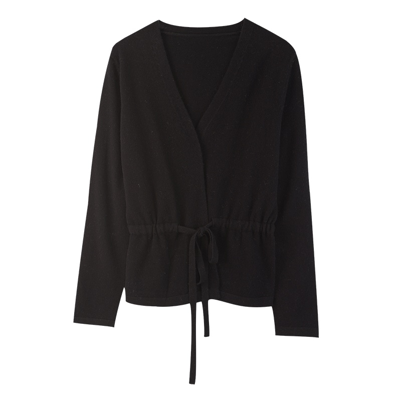 金菊秋冬新款毛衣系带纯色百搭羊毛开衫女