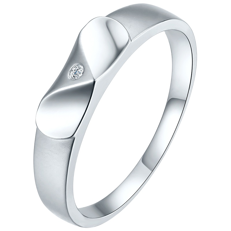 周六福白18K金永恒心约系列钻石情侣男戒 WP