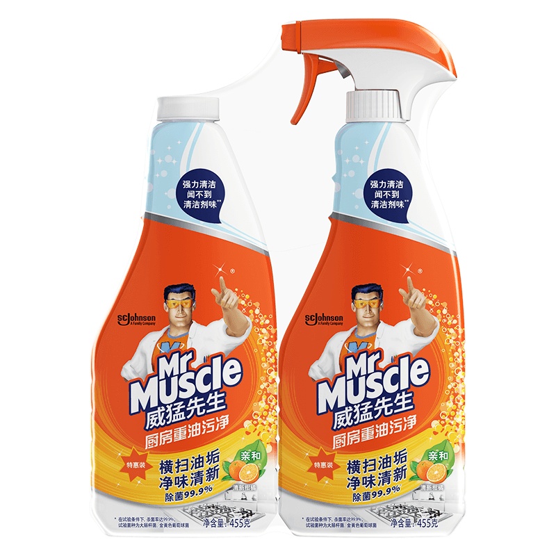 威猛先生厨房重油污净455g双包装*12组 清新柑橘 除菌油污净 强效去油污 油烟机 油污清洁剂