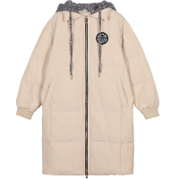 a02新款学院风字母印花格子连帽中长款羽绒服女DTU5B0041CT