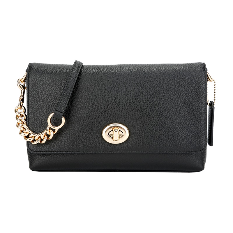 COACH 蔻驰 奢侈品 女士专柜款黑色/酒红色皮革单肩斜挎包 53083 LIBLK