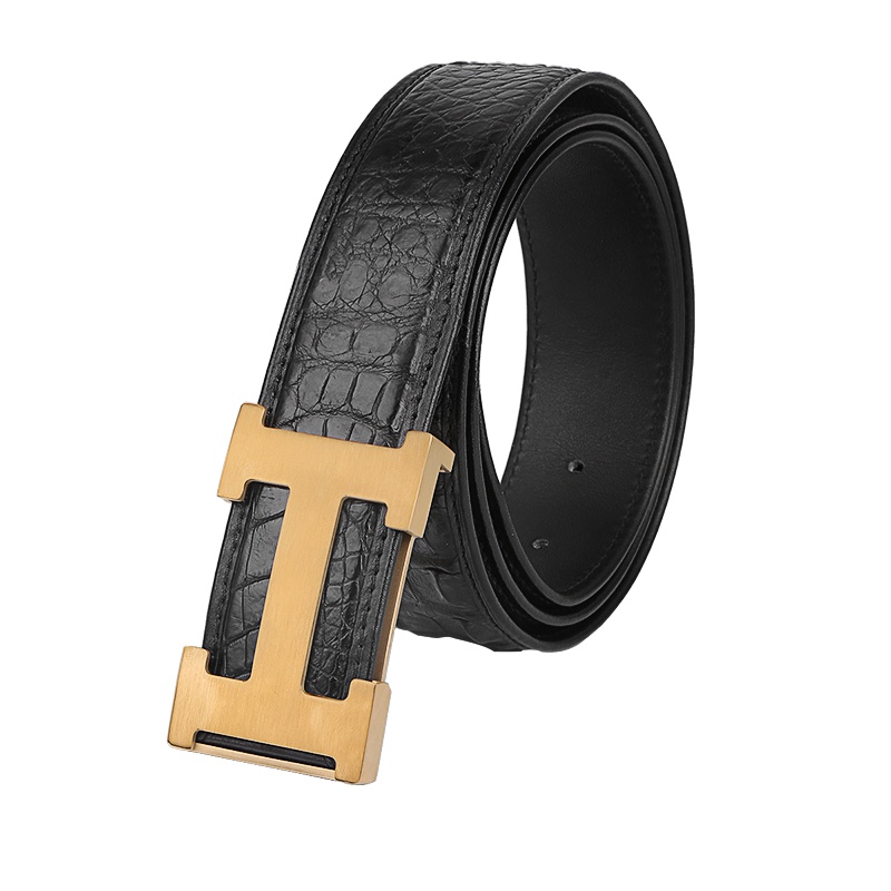 鳄鱼皮男士皮带男式皮带鳄鱼皮板扣男士裤带男式裤带鳄鱼皮男士裤腰带鳄鱼皮男式裤腰带PD181234-1J金色