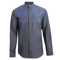 ARMANI COLLEZIONI 阿玛尼AC男士灰色饰蓝色条纹棉质立领长袖衬衫PCSMTP PC1F7 921