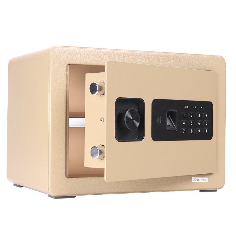 得力deli33559保管箱家用小型迷你保险箱办公指纹密码钥匙防盗保管箱床头柜/指纹识别/电子密码/钥匙 金色