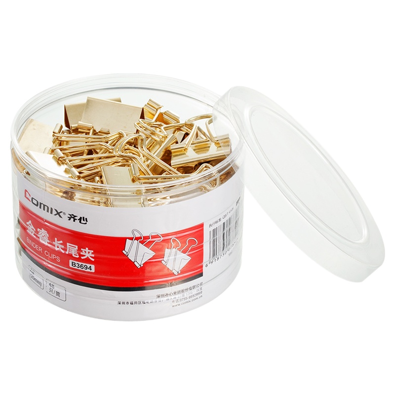 齐心 B3694 金色长尾票夹 4号 48只/筒 金 (单位:筒 )