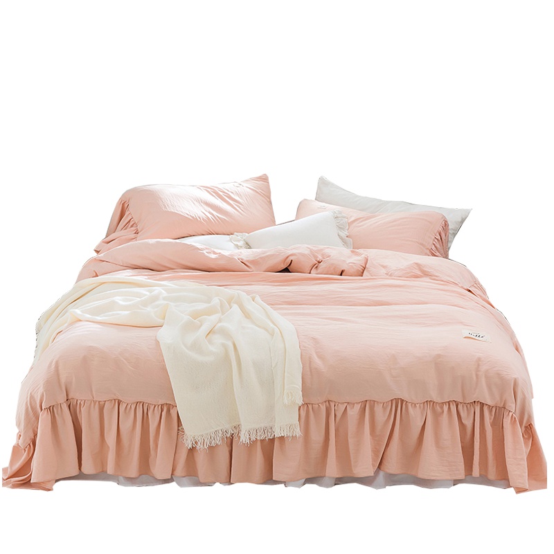 南极人(NanJiren)家纺 纯色水洗真丝四件套夏季冰丝欧式丝滑裸睡床单被套轻奢北欧风全棉床上用品