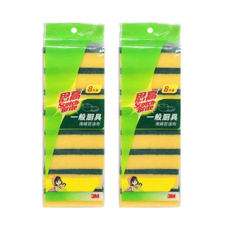 3M思高 一般厨具海绵布百洁布洗碗海绵擦强力去污不掉毛8片装