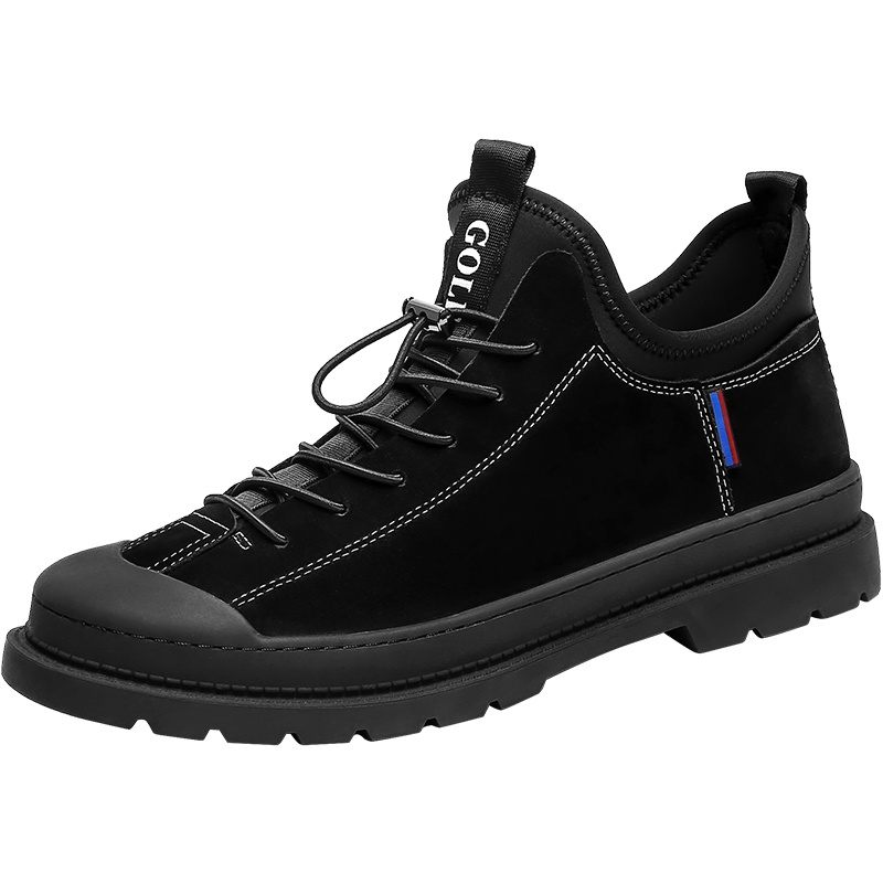 GOLF/高尔夫男鞋新品真皮透气松紧带户外工装鞋男耐磨休闲高帮鞋黑色男款