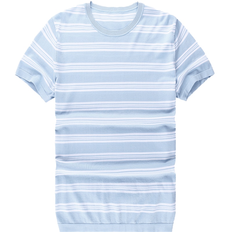 布先生短袖T恤 针织衫清爽夏日条纹针织衣服男 短袖男t恤AT10198