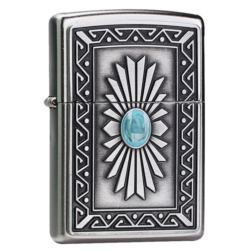 美国ZIPPO打火机 芝宝 绿松石仿古太阳徽章29105 太阳图腾雕塑美好象征 男士礼品