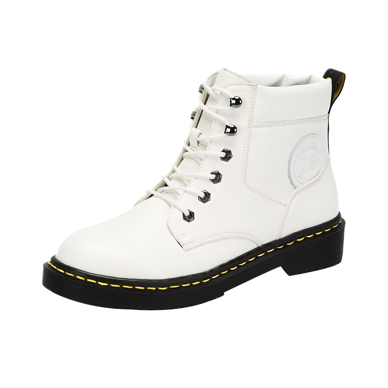 达芙妮冬新款复古街头风马丁靴女简约校园风系带圆头短靴