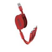 乐默 LCB-153 伸缩一拖三数据线 适用接口:MicroUSB/Lightning/Type-C红色(单位:件)