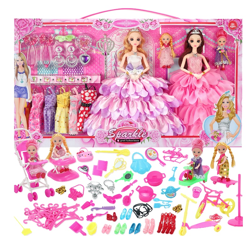 智扣芭比娃娃套装大礼盒女孩公主别墅城堡儿童玩具婚纱换装洋娃娃65CM礼盒A02款(4个公主)