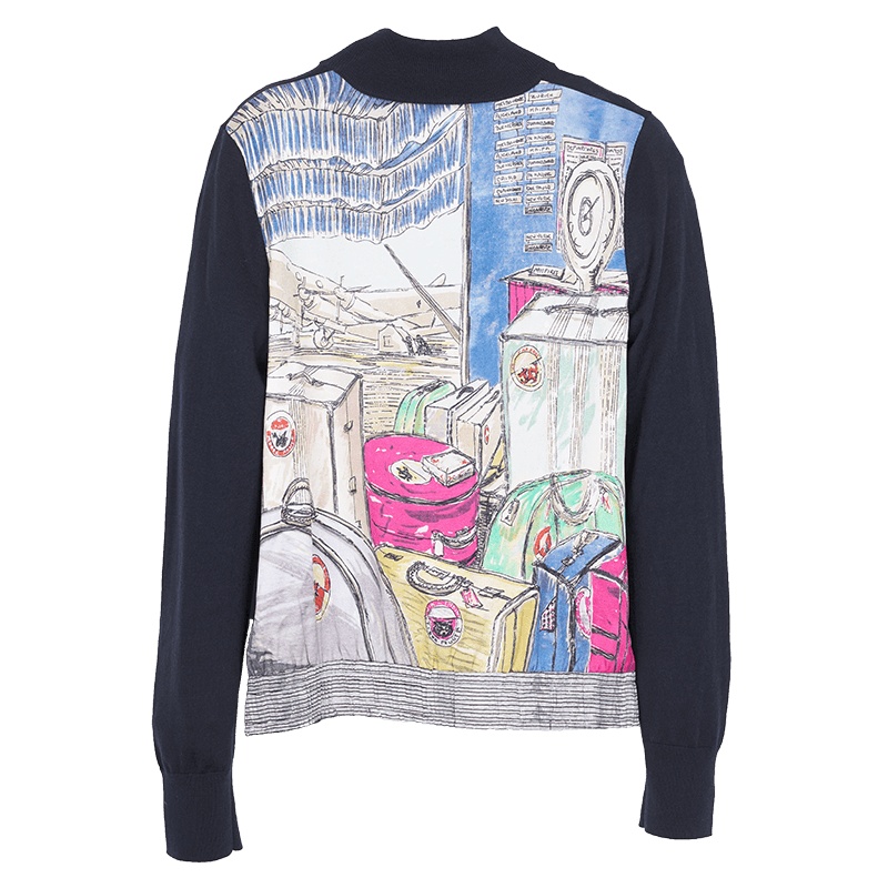 鄂尔多斯ERDOS 立领针梭拼接长袖印花开衫羊毛衫轻薄女士针织衫/毛衣