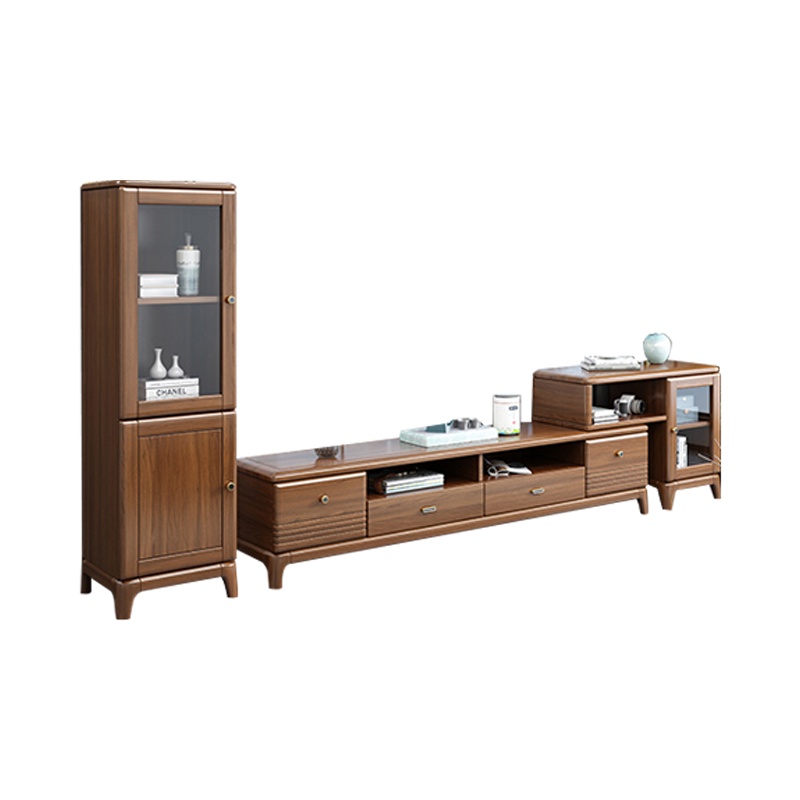 月影梳桐中式胡桃木电视柜茶几组合现代简约小户型储物伸缩客厅家用地柜