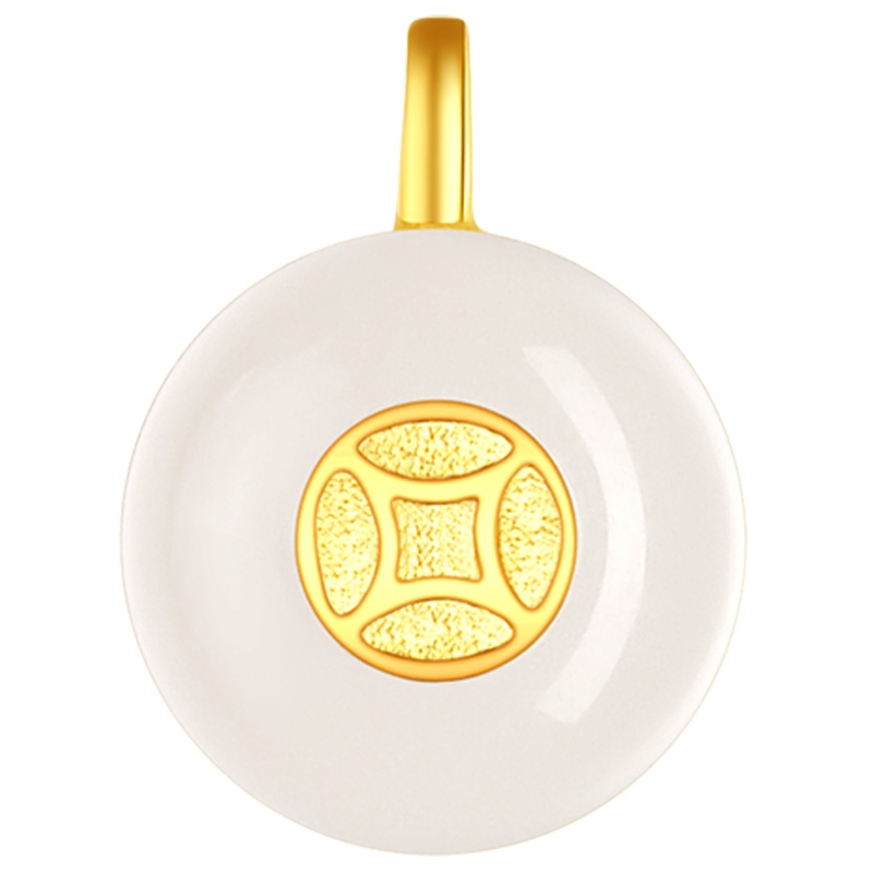 金一 18K金和田玉吊坠福运滚滚 女士款 (送银饰项链)(定价) KJDZ134