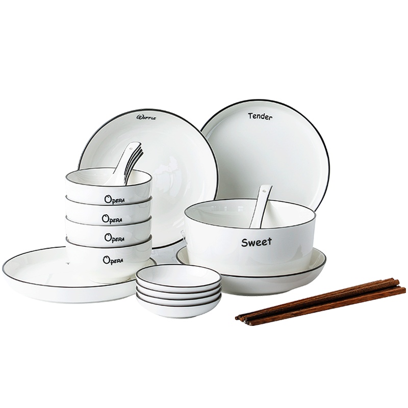 麦可可 碗碟套装家用 景德镇餐具套装32头情侣碗陶瓷日式碗碟简约北欧ins碗盘套装