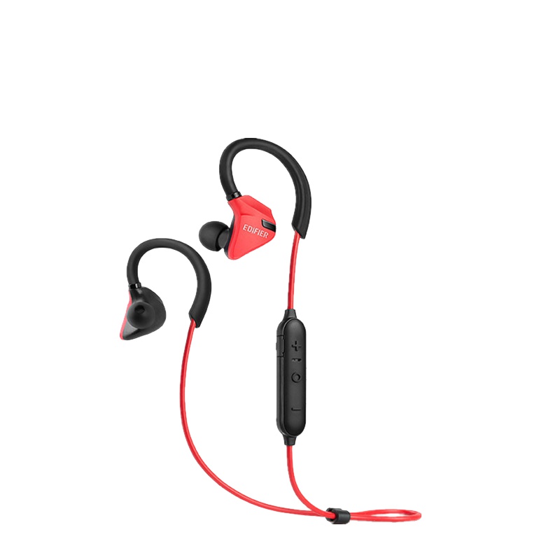 Edifier/漫步者 W296BT运动蓝牙无线耳机音乐耳塞式入耳式立体声绕耳佩戴跑步通用 酷黑红色