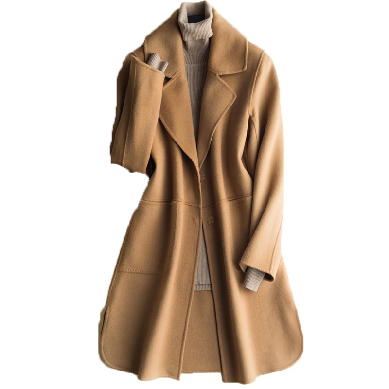 绒媛1666,双面羊绒大衣女西装领中长款毛呢外套反季修身大气