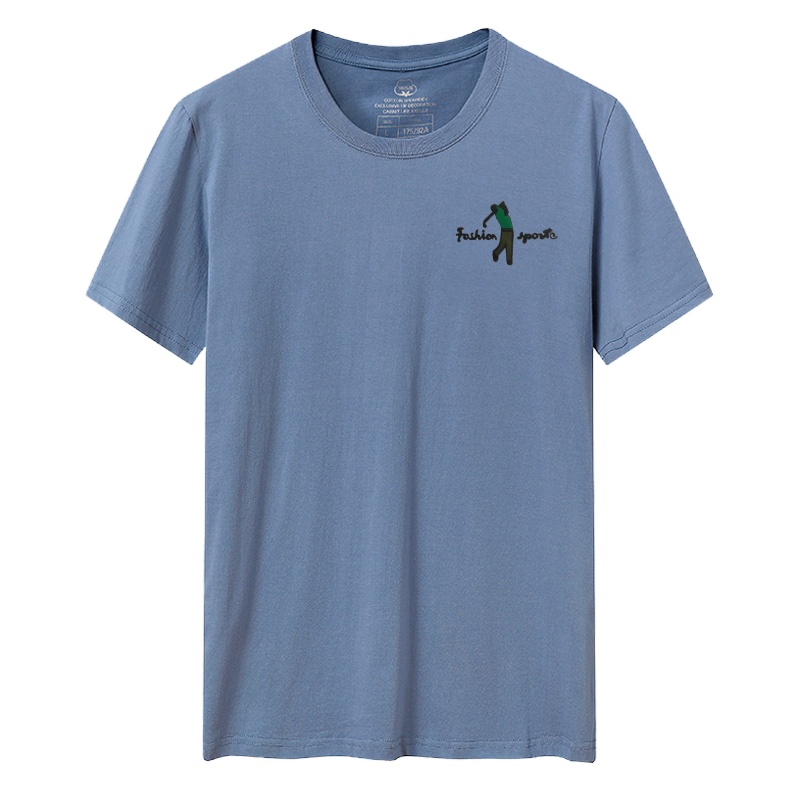 卡帝乐鳄鱼(100%棉) 夏季新款男士圆领短袖T恤高尔夫印花时尚潮流