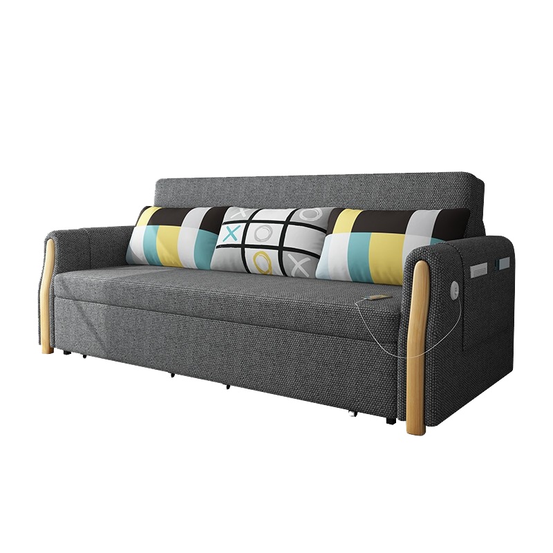 塞纳春天 折叠沙发床现代客厅小户型多功能充电推拉坐卧沙发储物沙发床两用159