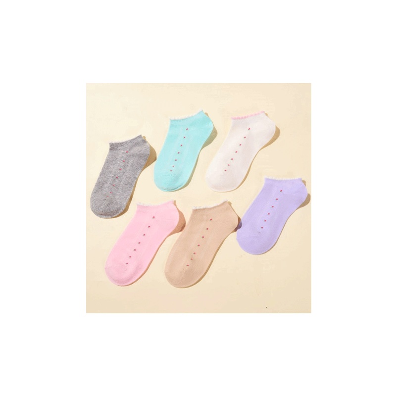 ENK女士袜子 女短袜船袜低帮纯色提花隐形袜韩国可爱学生浅口袜棉质袜子女_6双盒装