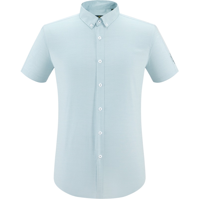 HLA海澜之家清新净色休闲衬衫2019夏季舒适水洗短袖衬衫男HNECJ2R045A