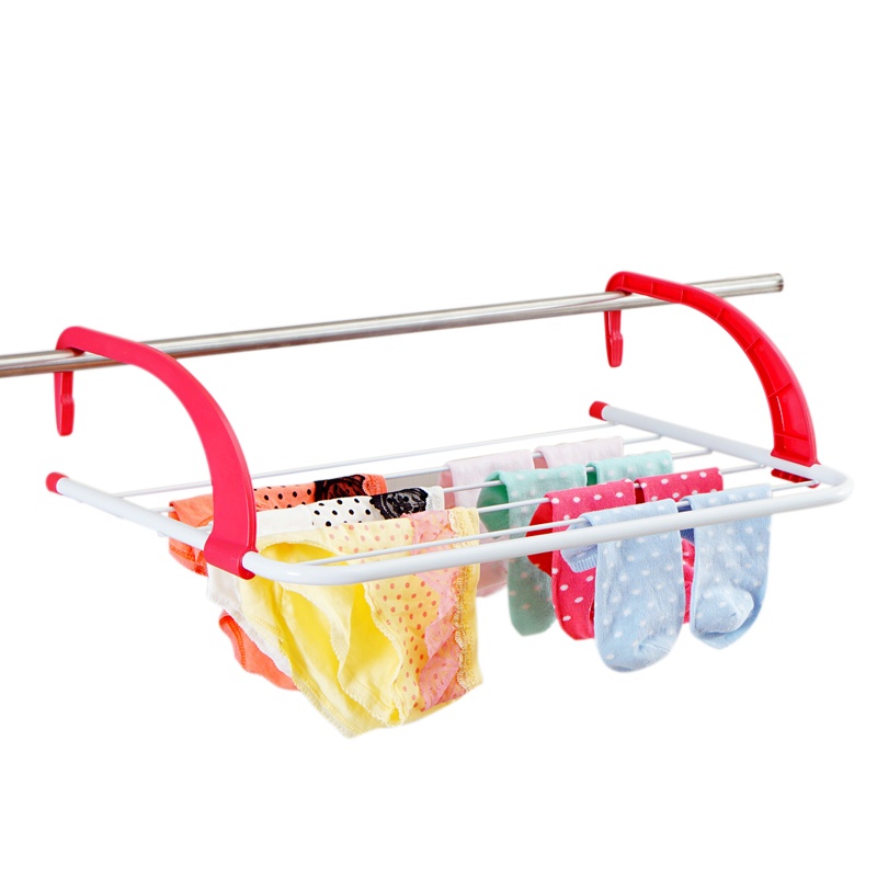 欧润哲 阳台晾晒架 玫红色阳台窗台晾衣架晾鞋架晾袜架室内外防盗网挂钩折叠晾晒架