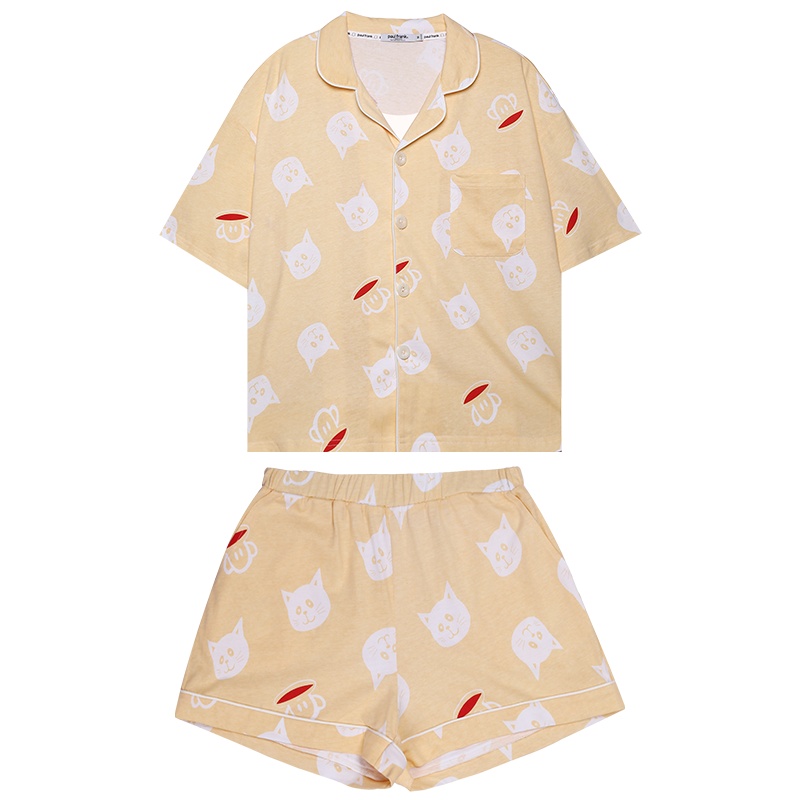大嘴猴新款家居套装夏季薄款短袖睡衣女纯棉套装家居服两件套