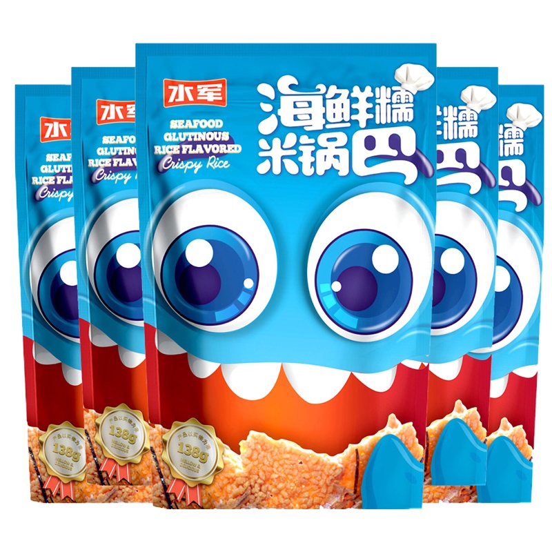 水军 海鲜糯米锅巴138gx4袋手工平底锅巴粗粮代餐休闲零食网红小吃