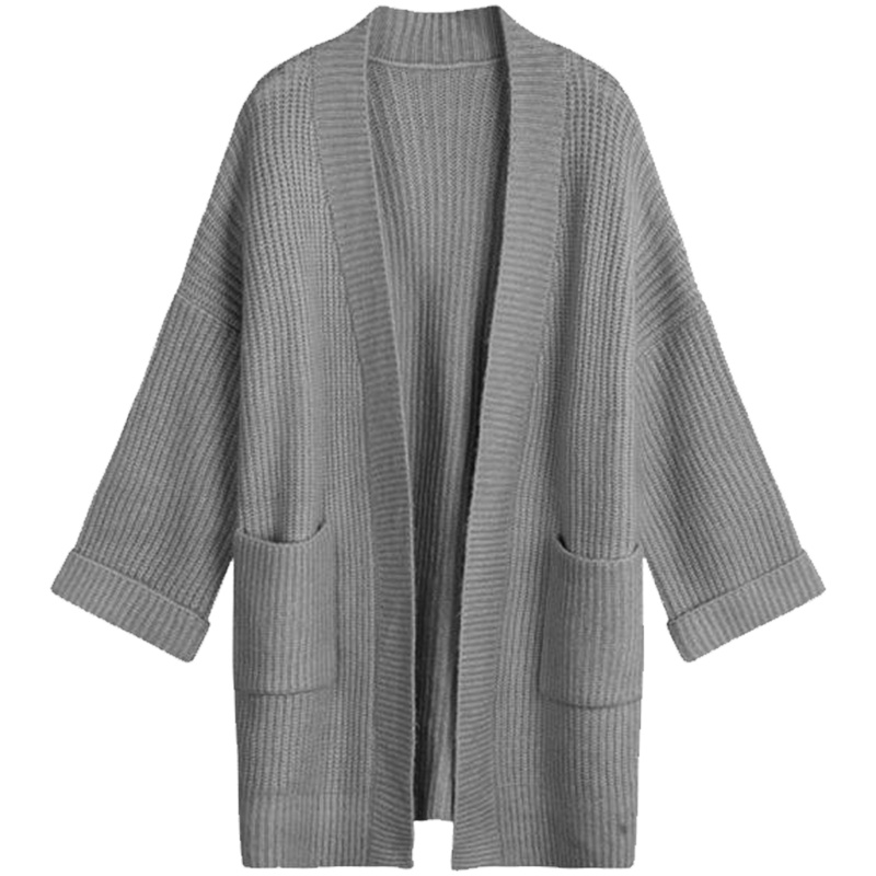 【热卖】针织开衫中长款2019新款春季女装韩版粉色慵懒风中长款宽松毛衣外套60006401