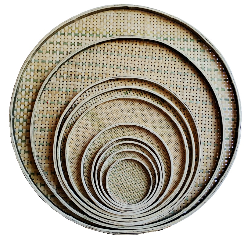 纯手工竹编竹制品竹筛子圆簸箕 细孔 87cm 黄色