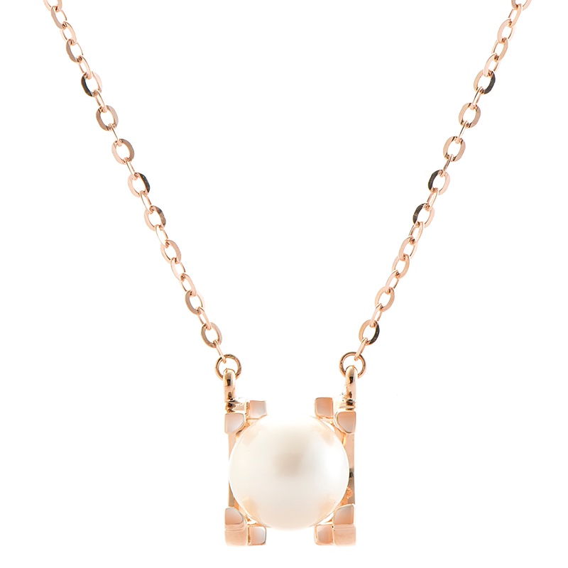 缘源珠宝 珍爱珍珠项链 天然淡水珍珠吊坠 18K玫瑰金镶嵌 自戴 送人 附有证书