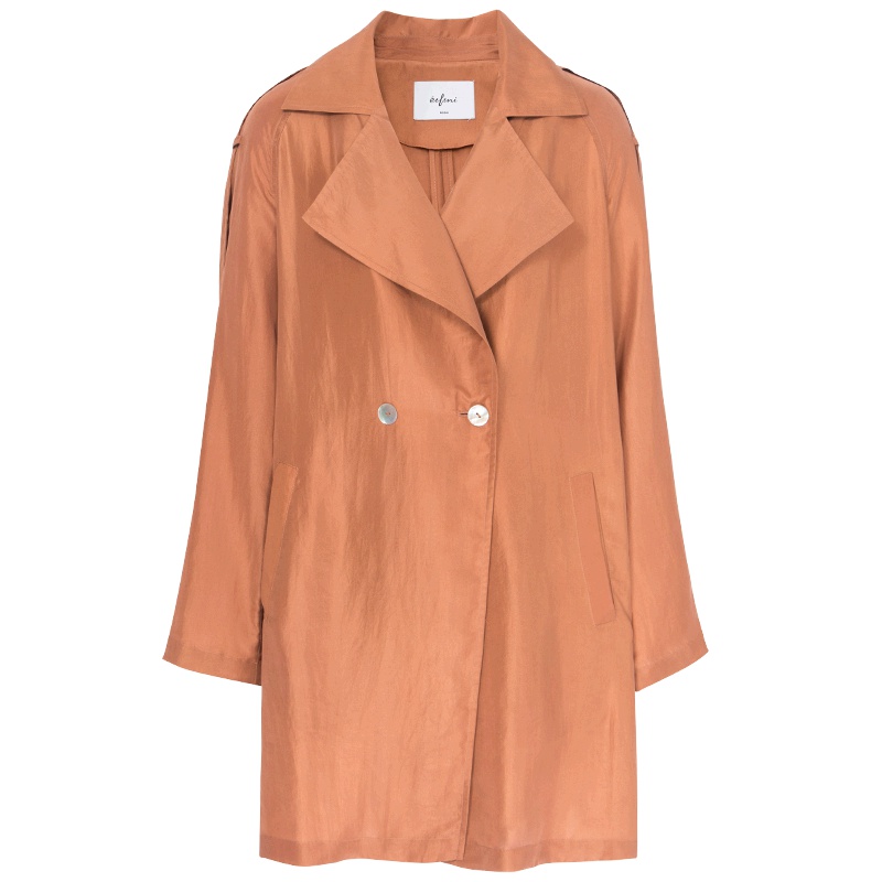 【商场同款】伊芙丽新款韩版气质大衣长款过膝真丝风衣女夏