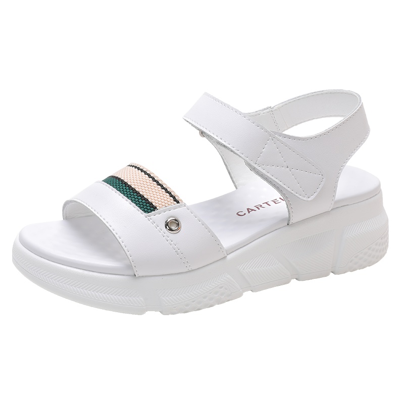 卡帝乐鳄鱼CARTELO19新款凉鞋女跟休闲坡跟增高一字扣带厚底防水台露趾