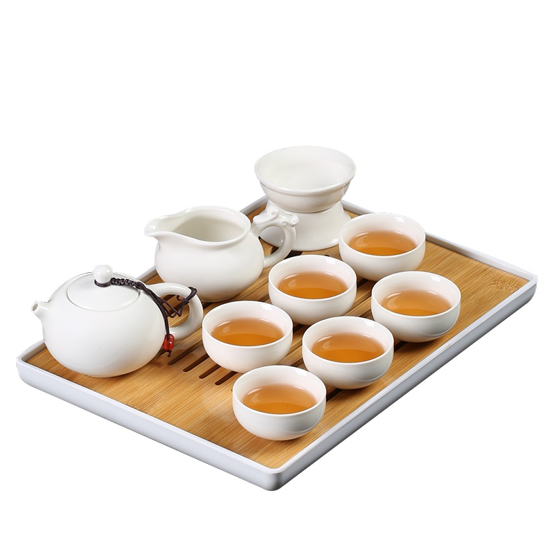 苏氏陶瓷整套陶瓷功夫茶具套装茶杯便携竹制干泡茶盘储水茶台茶道 月牙白
