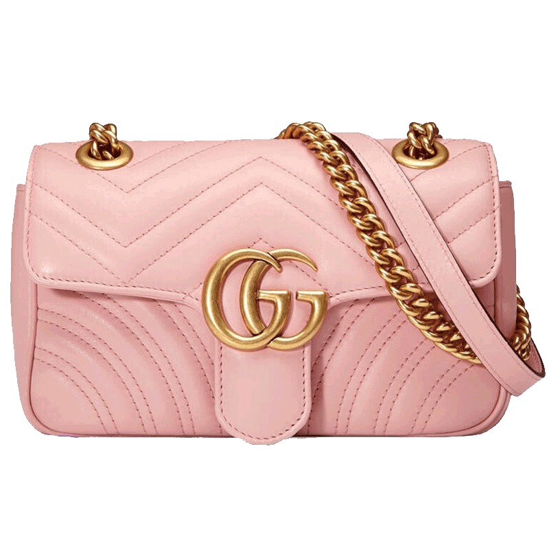 [海外直邮]GUCCI古驰女包Marmont系列牛皮双G压纹粉色小号手提单肩斜挎包443497 DTDIT 5909