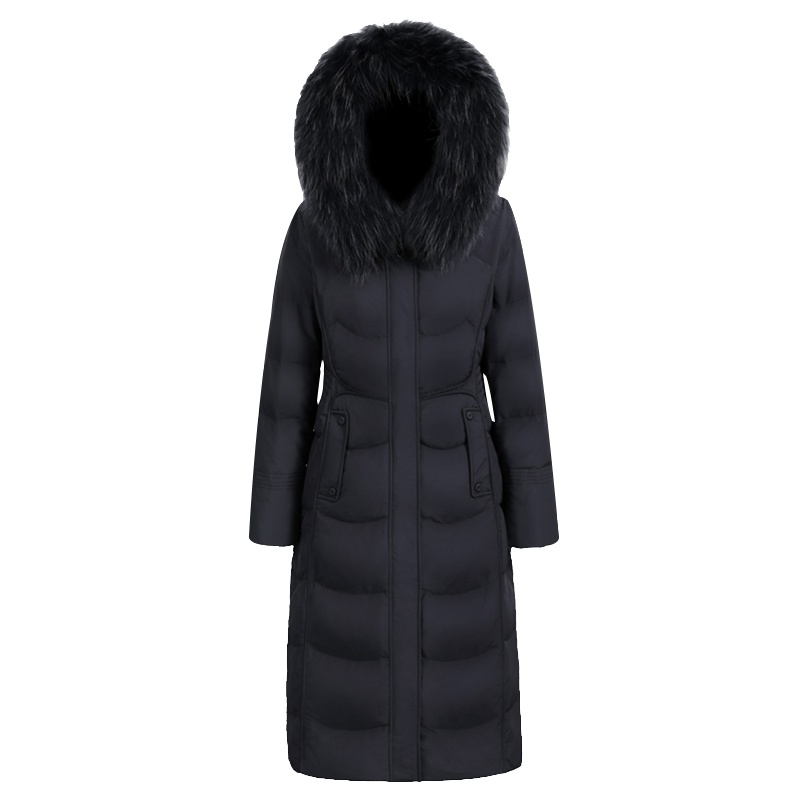 雪中飞新款毛领长款长袖连帽合体保暖女款羽绒服