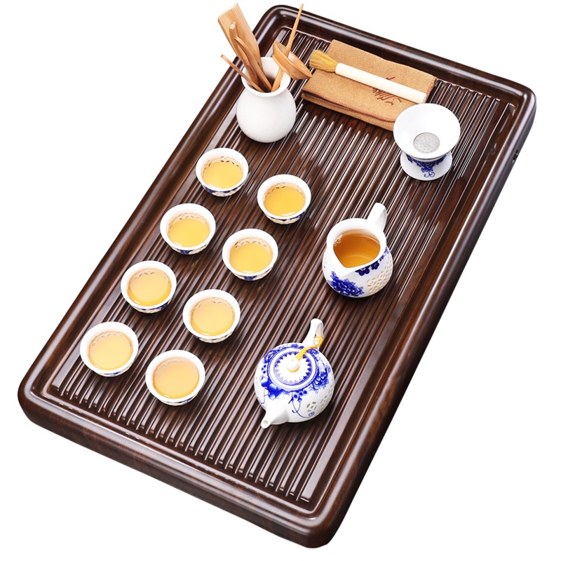 青灰釉陶瓷茶具竹制茶盘茶台日式简约功夫茶具套装 青灰茶具9头配帘竹