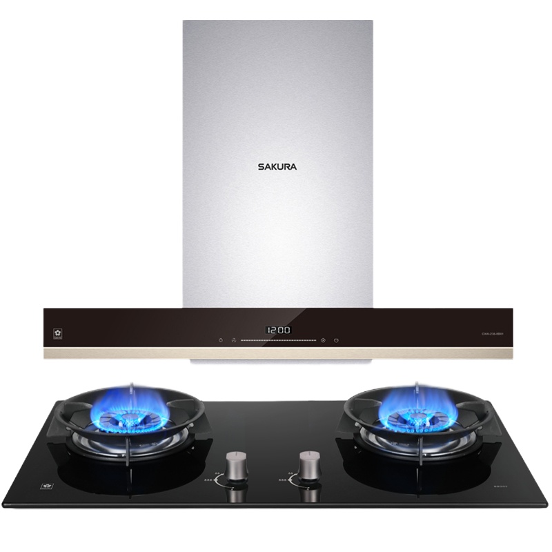 樱花(SAKURA)烟灶套餐 欧式顶吸油烟机5.2KW小钢炮燃气灶双灶具厨电烟灶套装8B01+BBG02天然气