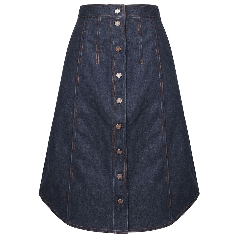 ERDOS 春夏意大利进口牛仔面料前开扣明线装饰带口袋女A字半身裙