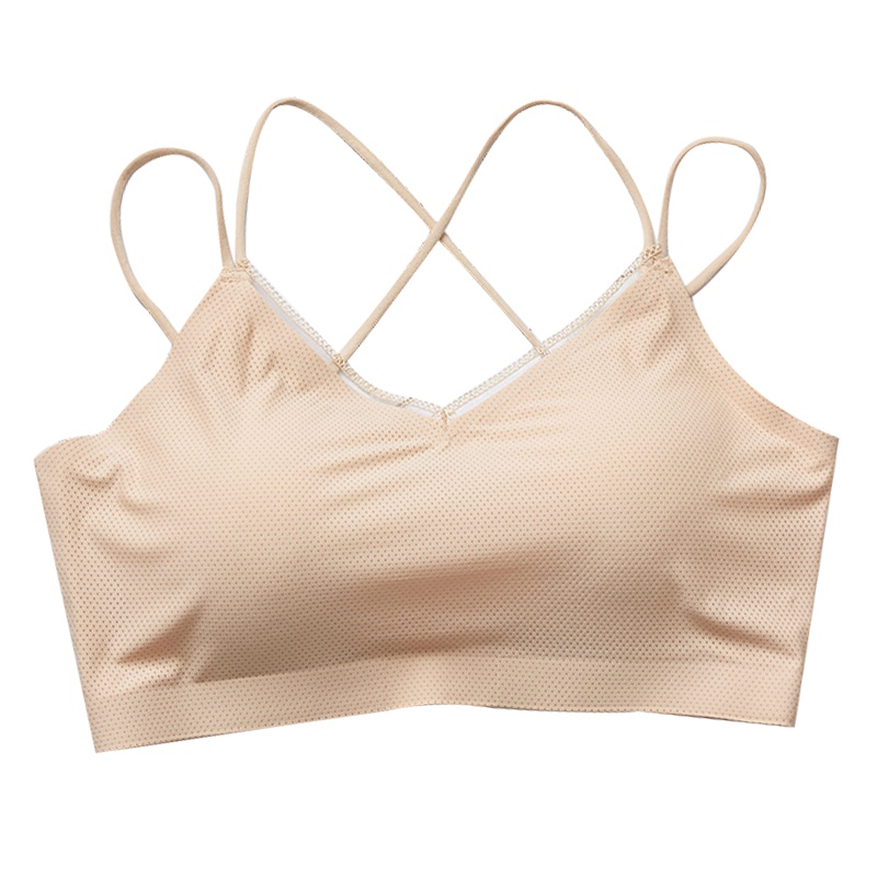 浅杏内衣女士无钢圈美背裹胸聚拢轻薄款文胸学生夏季运动透气背心
