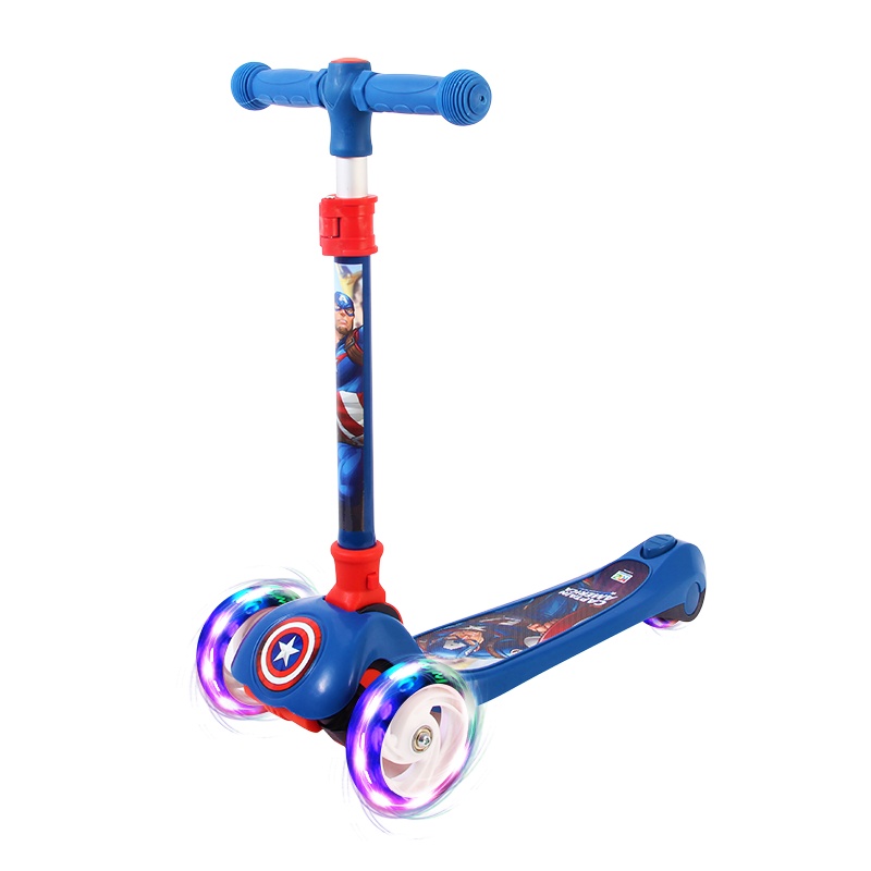麦斯卡漫威儿童滑板车PU静音轮闪光摇摆车可折叠升降脚踏车米奇公主苏菲亚蜘蛛侠美国队长承重50KG迪士尼小黄人凯蒂猫