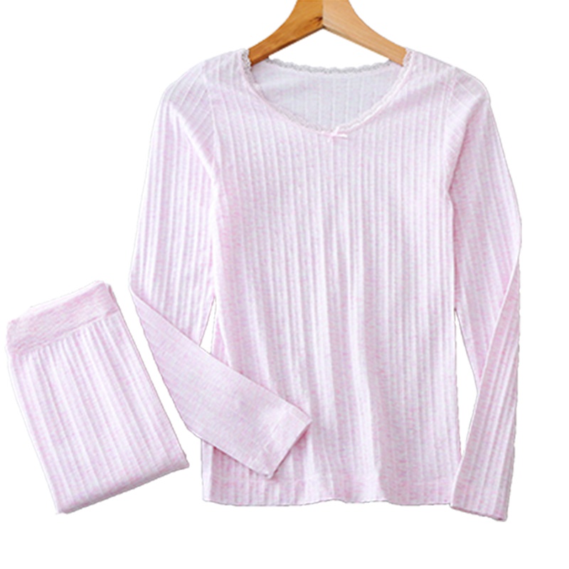 enk内衣蕾丝边领棉毛衫打底紧身秋衣秋裤女士保暖内衣套装