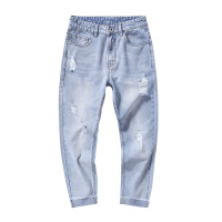 凌鹄2021夏季薄款牛仔短裤男五分裤百搭直筒休闲男士五分裤夏天轻薄弹力牛仔短裤男修身直筒浅蓝色